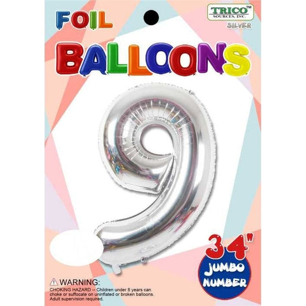 Foil Balloon - Jumbo Number 34" Silver 9