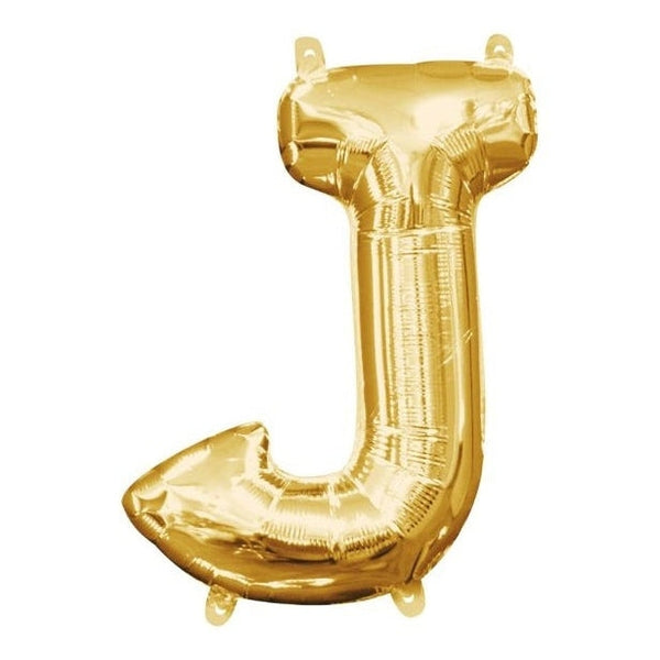Foil Balloon - Mini Letter Gold J 16 Inch Air-Filled Only