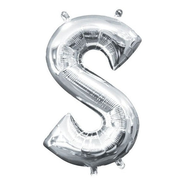 Foil Balloon - Mini Letter Silver S 16 Inch Air-Filled Only