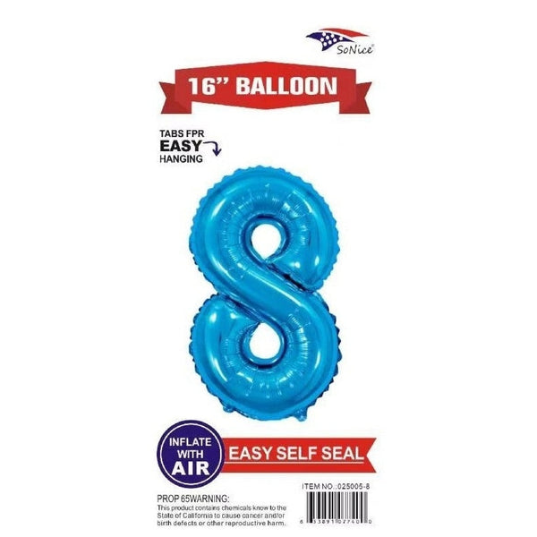 Foil Balloon - Mini Number Light Blue 8