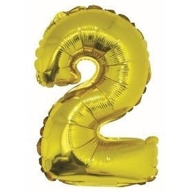 Foil Balloon - Mini Number Gold 2 16 Inch Air-Filled Only, Not Packaged