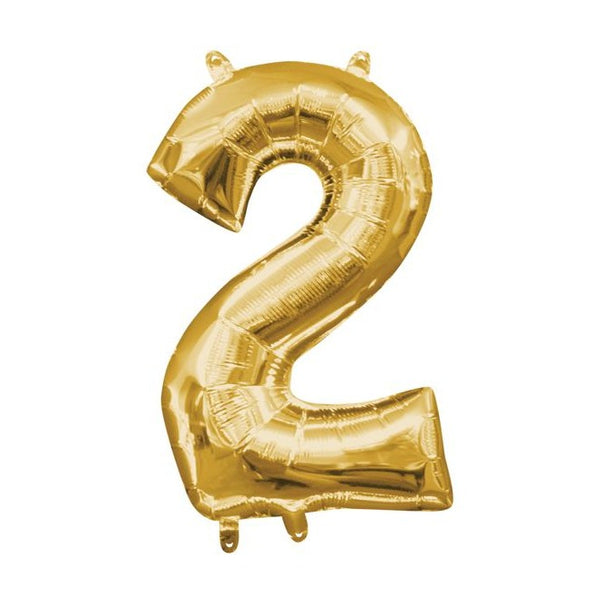 Foil Balloon - Mini Number Gold 2 16 Inch Air-Filled Only