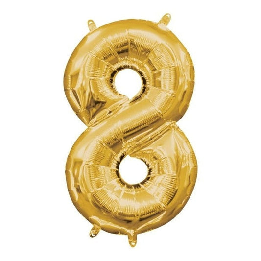 Foil Balloon - Mini Number Gold 8 16 Inch Air-Filled Only