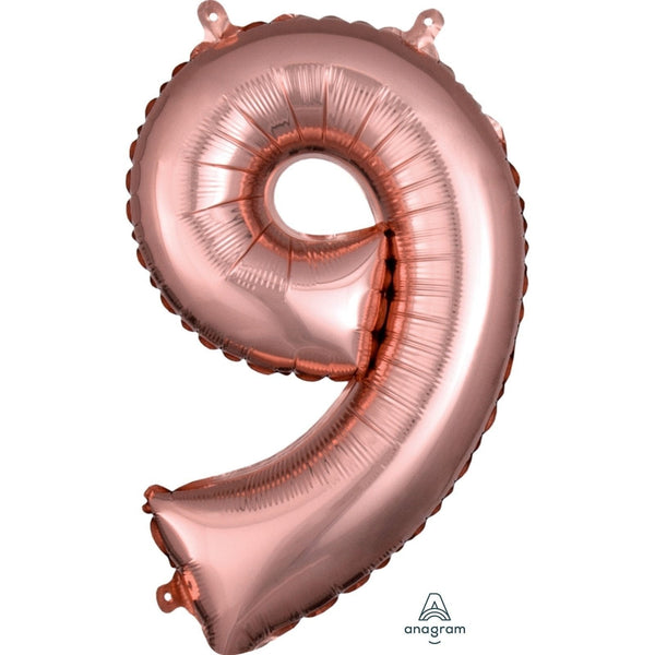 Foil Balloon - Mini Number Rose Gold 9 16 Inch Air-Filled Only