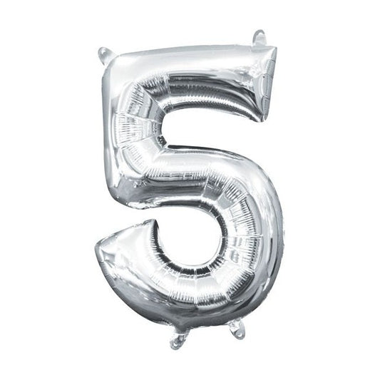 Foil Balloon - Mini Number Silver 5 16 Inch Air-Filled Only