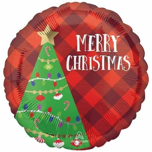 Foil Balloon Xmas Tree Plaid