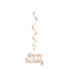 Foil Rose Gold " Happy Birthday" Hanging Swirl Decorations, 32", 3 Count