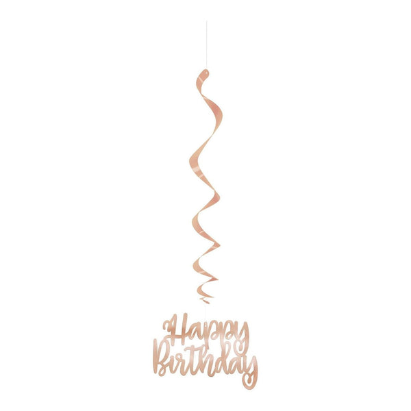 Foil Rose Gold " Happy Birthday" Hanging Swirl Decorations, 32", 3 Count