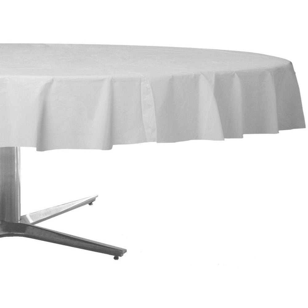 Frosty White Round Plastic Table Cover, 84"