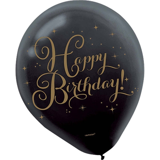 Gold Birthday Printed Latex Balloons, 15 Count.