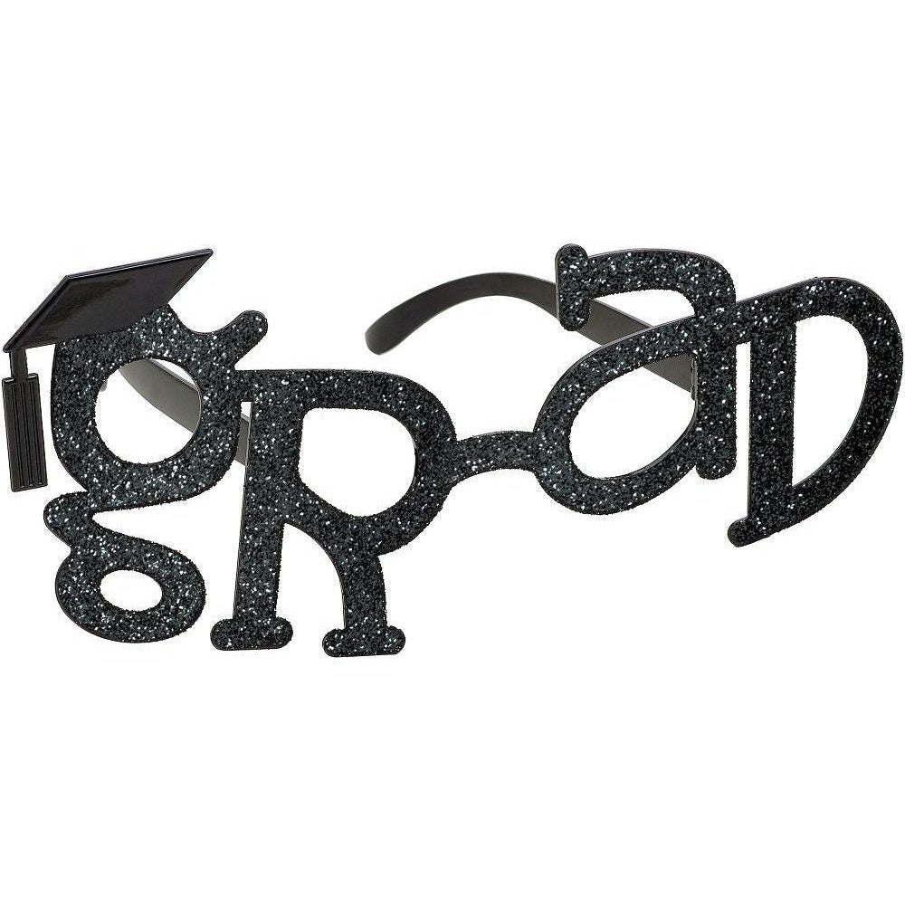Grad Shaped Plastic Glasses - Black Glitter