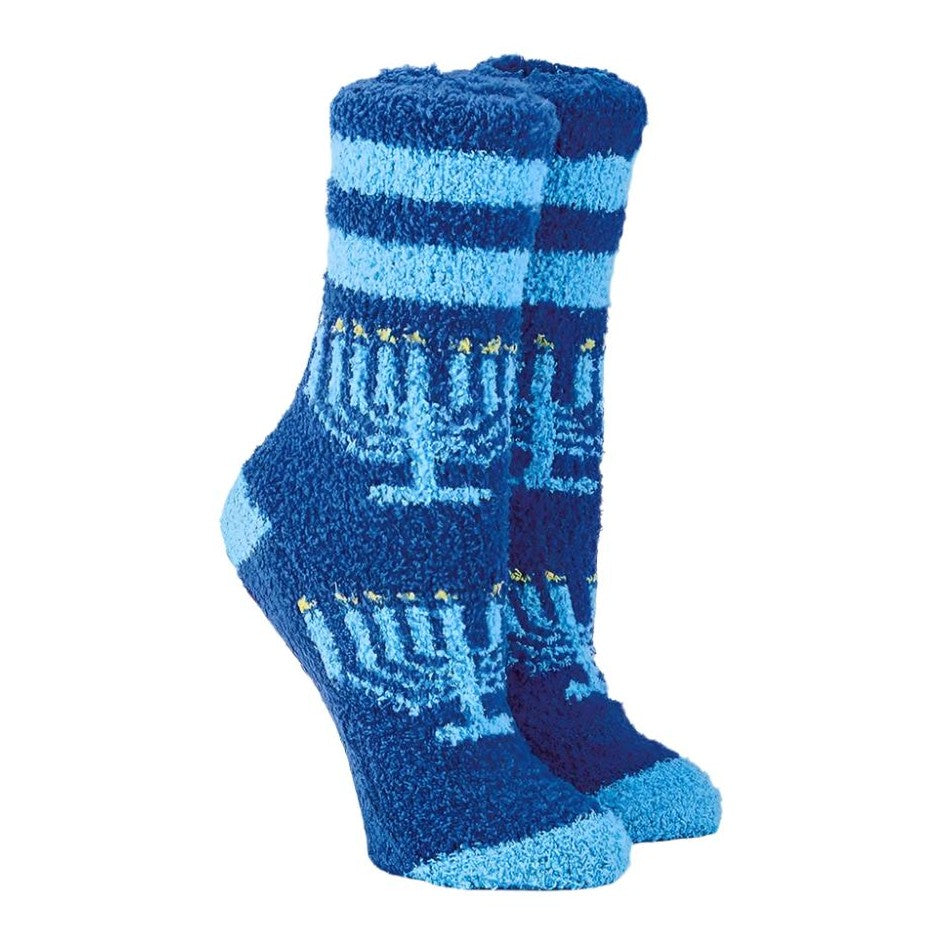 Chanukah Cozy SliPPEr Socks,Metallic Menorahs,Poly,Adult,14"