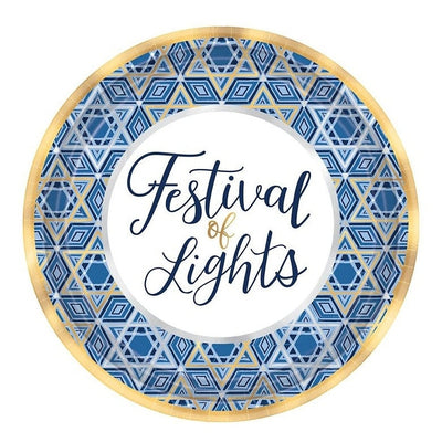 Hanukkah Festival Of Lights Round Metallic Plates, 7"