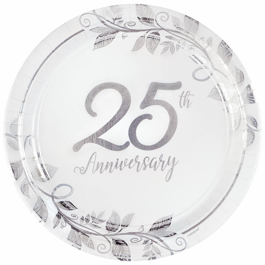 Happy 25Th Anniversary 10 1/2" Round Metallic Plates