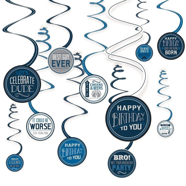 Happy Birthday Man Value Pack Spiral Decorations