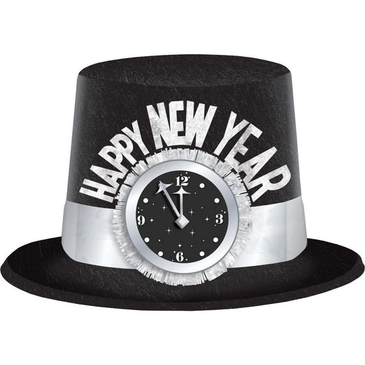 New Year's Clock Top Hat Black/ Silver