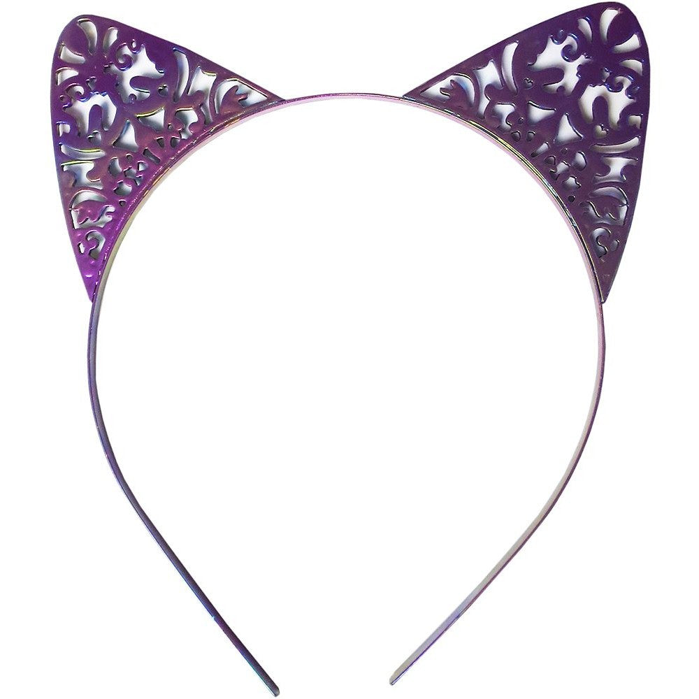 Headband - Cat Ears Purple Metal