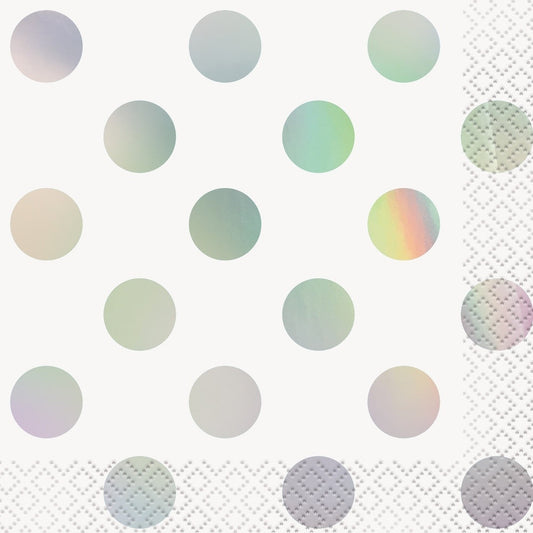 Iridescent Dot Beverage Napkins, 16 Count - Foil Stamped Iridescent