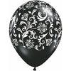 Latex Balloons High Count Bag - Black W/White Damask