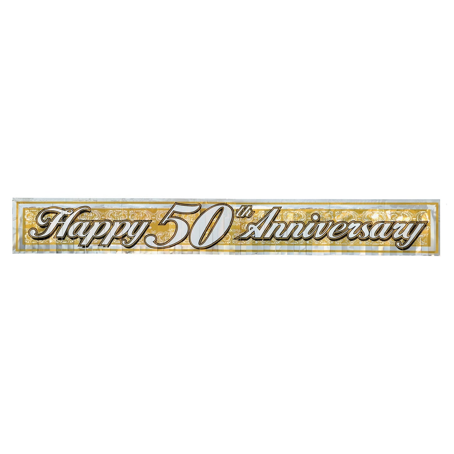 Metallic 50Th Anniversary Fringe Banner Gold; PrToddler - 1-Ply Pet Fringe