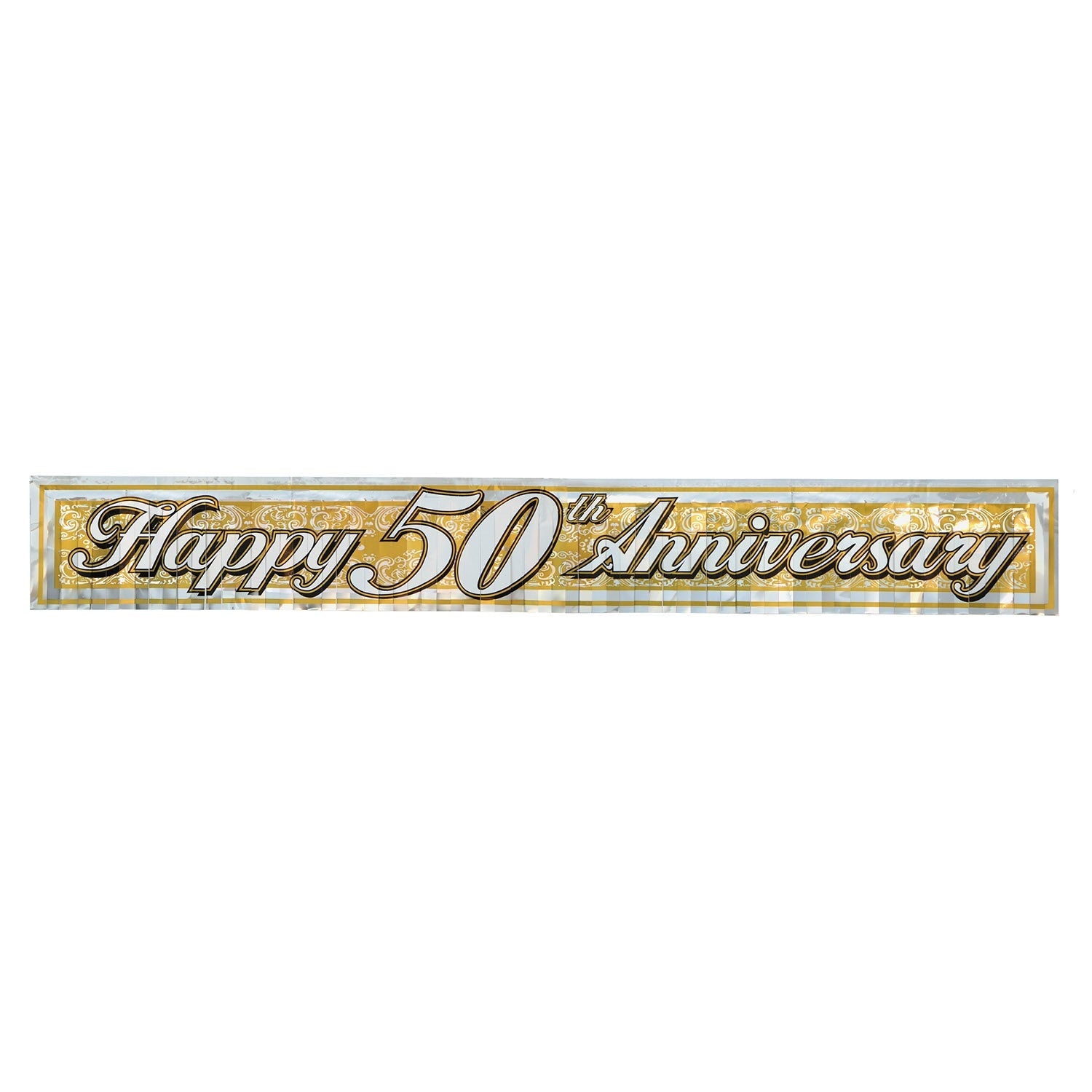 Metallic 50Th Anniversary Fringe Banner Gold; PrToddler - 1-Ply Pet Fringe