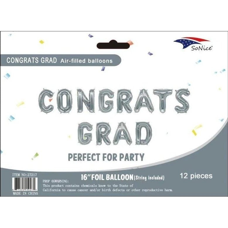 Mini Foil Balloon Banner Kit - Congrats Grad Silver