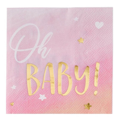 Oh Baby Pink Beverage Napkins - Hot Stamped