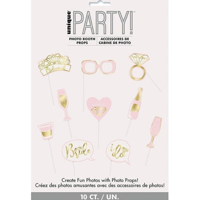 Pink And Gold Foil Bachelorette Party Photo Booth Props, 10 Count