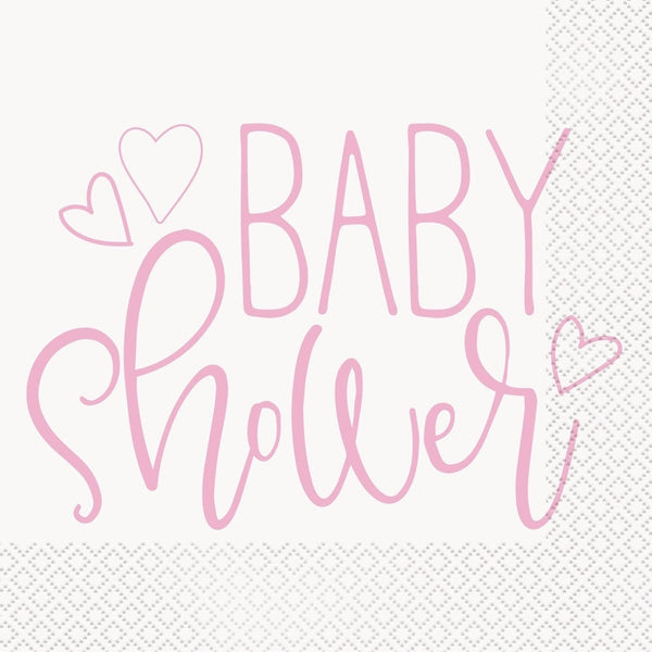 Pink Hearts Baby Shower Luncheon Napkins, 16 Count