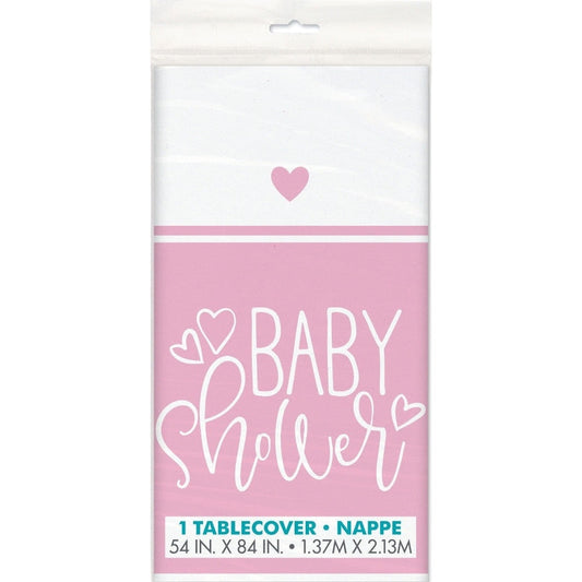 Pink Hearts Baby Shower ReCountangular Plastic Table Cover, 54" X 84"
