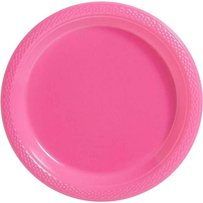 Bright Pink Plastic Plates, 7"