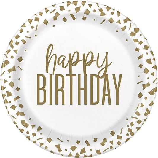 Confetti Gold Birthday Round 9" Dinner Plates, 8 Count