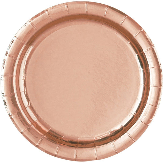 Rose Gold Foil Round 9" Dinner Plates, 8 Count - Foil Board