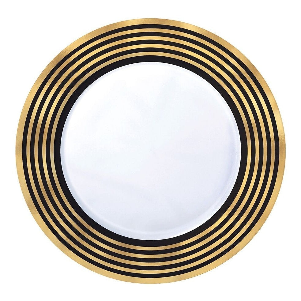 Gold Stripe Plastic Plates, 7 1/2" - Hot-Stamped