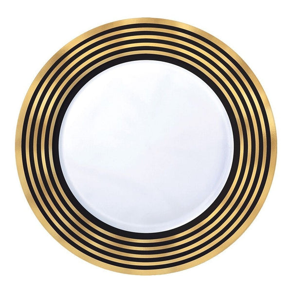 Gold Stripe Plastic Plates, 7 1/2" - Hot-Stamped
