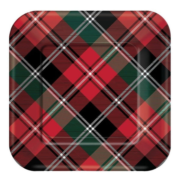 Holiday Plaid Square Plates, 7"