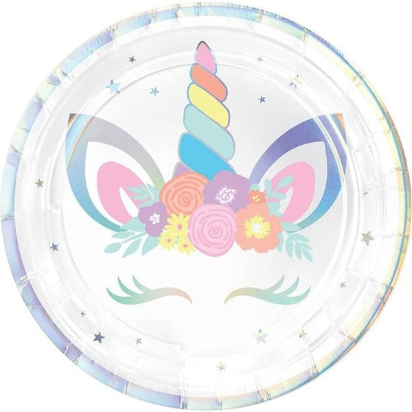 Unicorn Party Round Iridescent Plates, 7"