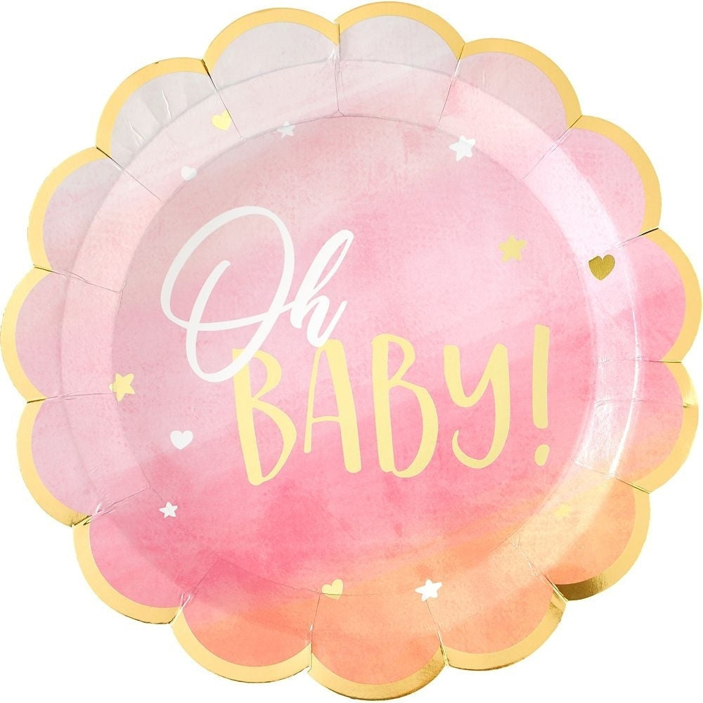 Oh Baby Pink Metallic Shaped Plates, 10 1/2
