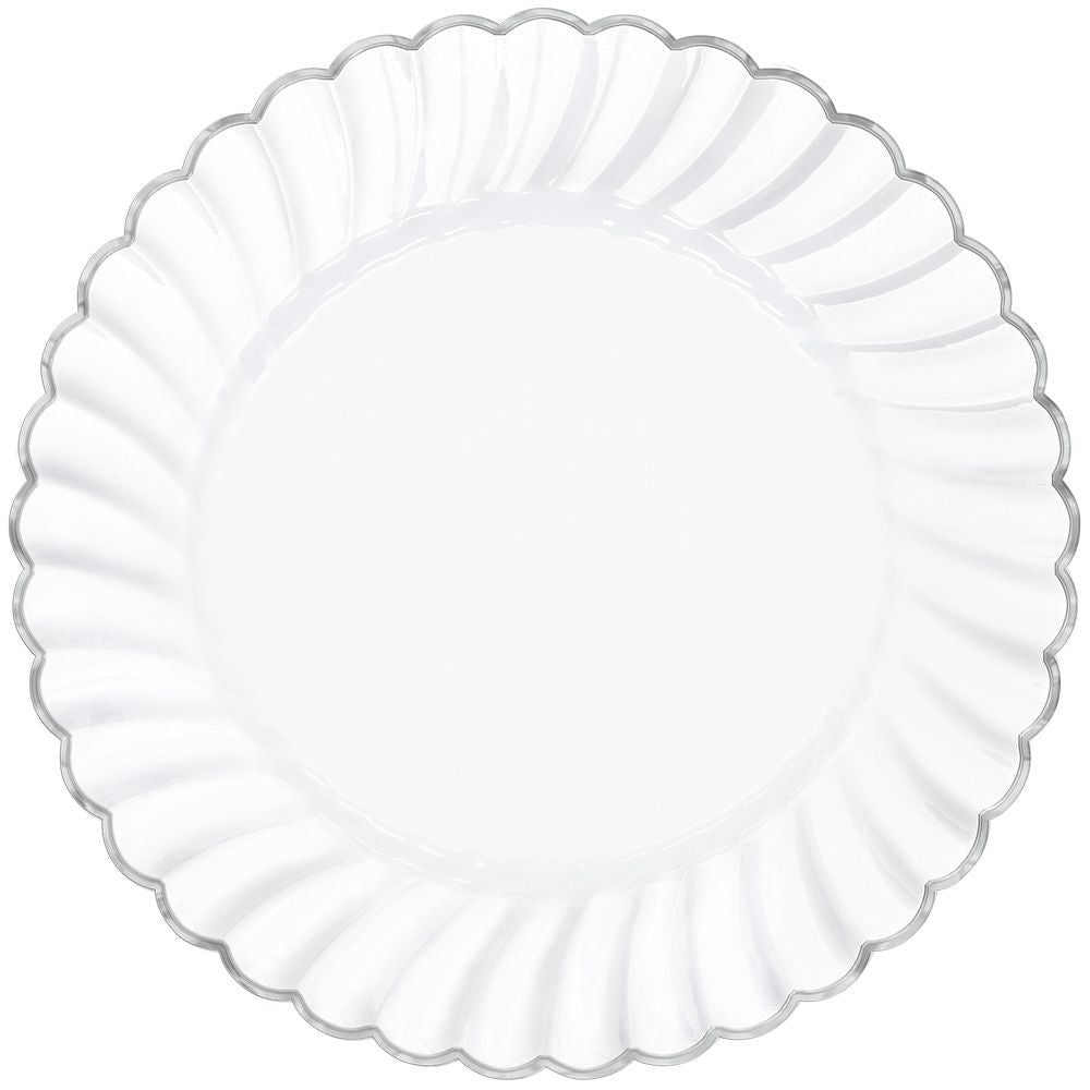 10" Scalloped Plate W/ Metal Trim - White