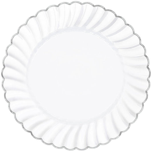 10" Scalloped Plate W/ Metal Trim - White