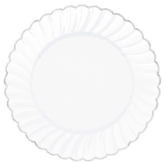 7 " Scalloped Plate W/ Metal Trim - White