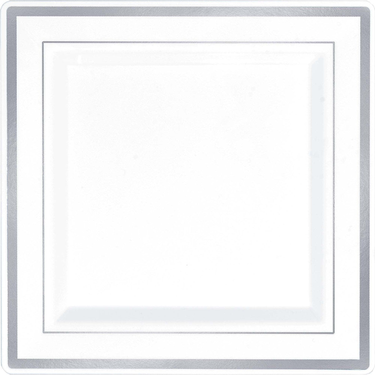 Square Plastic Plate White W/Silver Trim, 7 1/4"