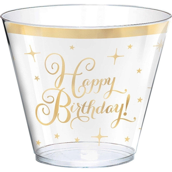 Premium Gold Birthday Plastic Tumblers, 9 Oz., Hot-Stamped