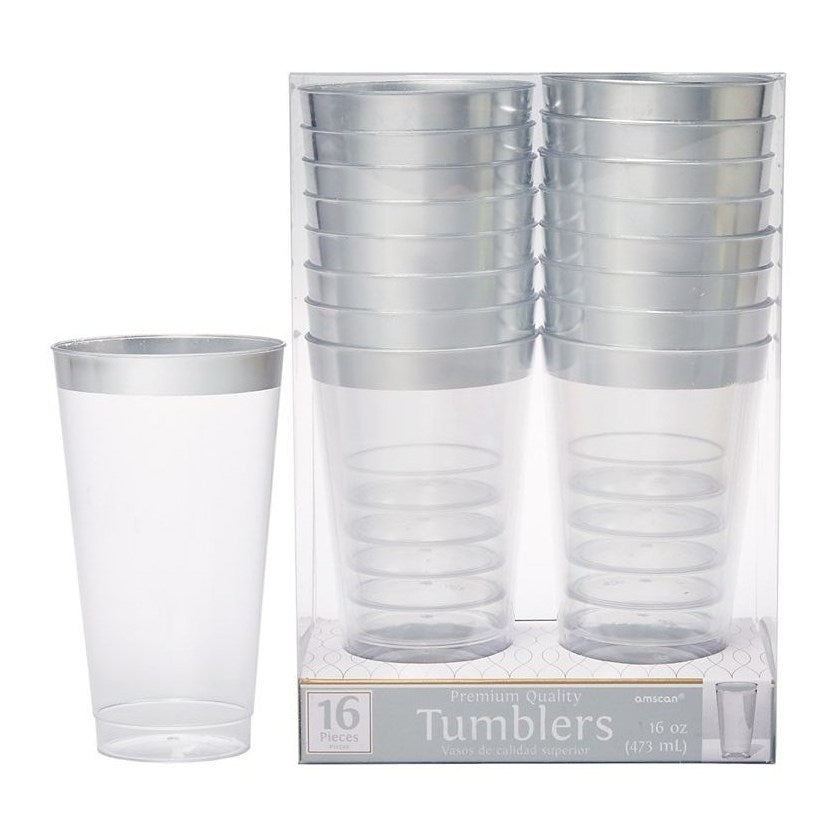 Premium Plastic Tumblers - Clear W/Silver Trim