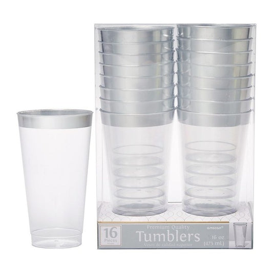 Premium Plastic Tumblers - Clear W/Silver Trim