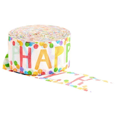 Printed Crepe Streamers - Happy Birthday, Rainbow