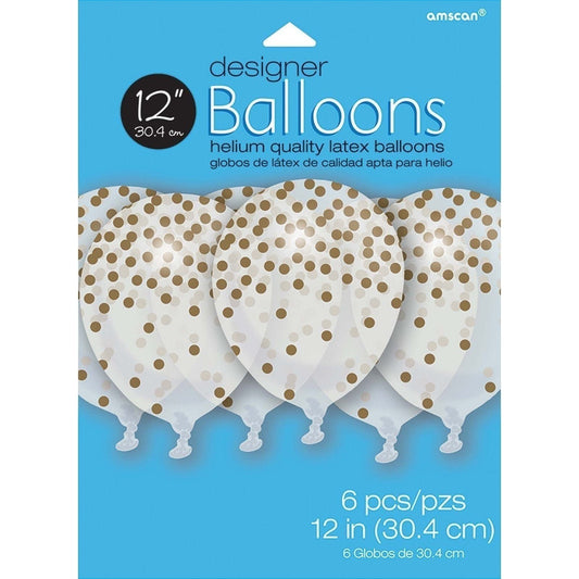 Printed Top-Heavy Confetti Latex Balloons - Gold