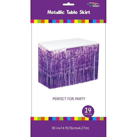 Purple Metallic Fringed Table Skirt
