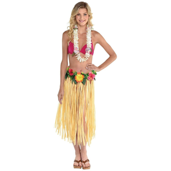 Raffia Grass Skirt W/Flowers - Adult