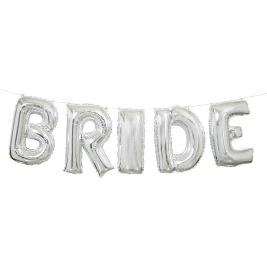 Silver Bride Foil Letter Balloon Banner Kit, 14"